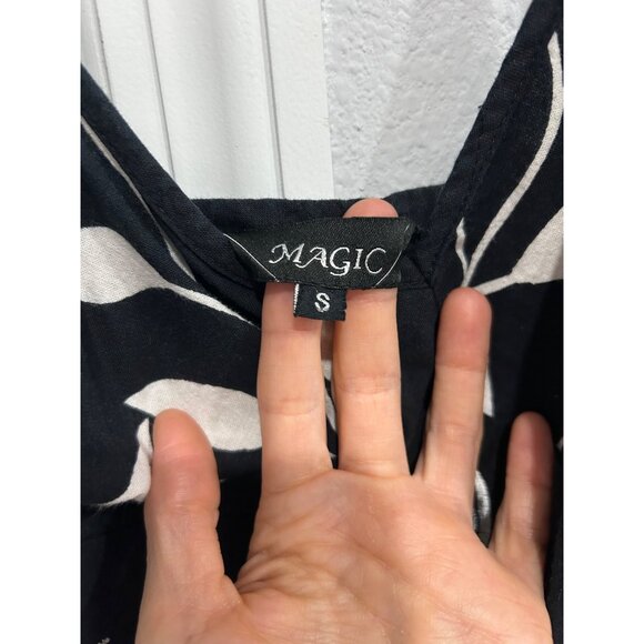 Magic Womens Black and White Botanical Pattern Spaghetti Strap Dress SZ Small - Picture 6 of 10